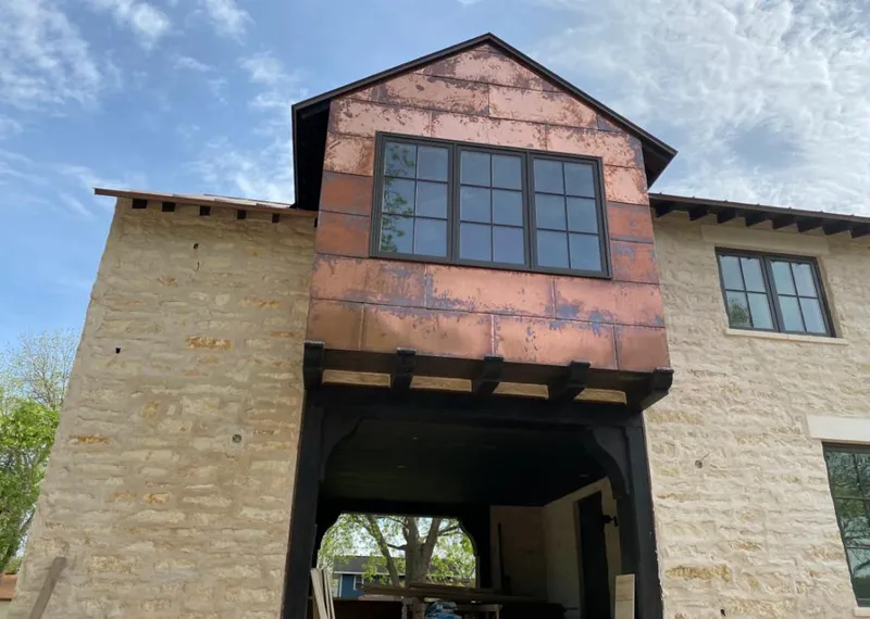 Copper metal panel facade on a stone building for Metal Roof Coating in Antioch